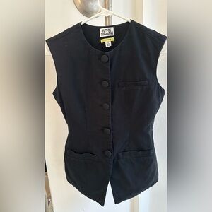 Button down tailored linen vest waisted snatched black with pockets 0